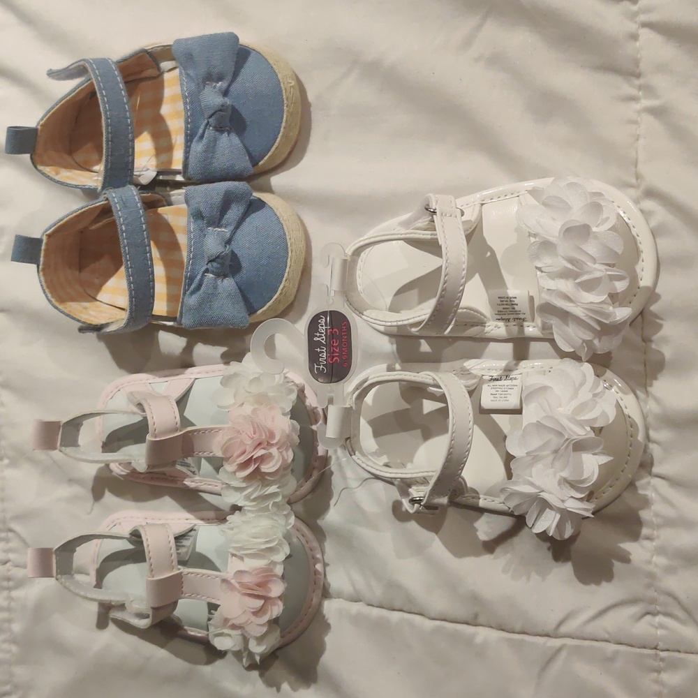 Infant Baby Shoes 3 pairs, Sandals and Denim Mary Janes